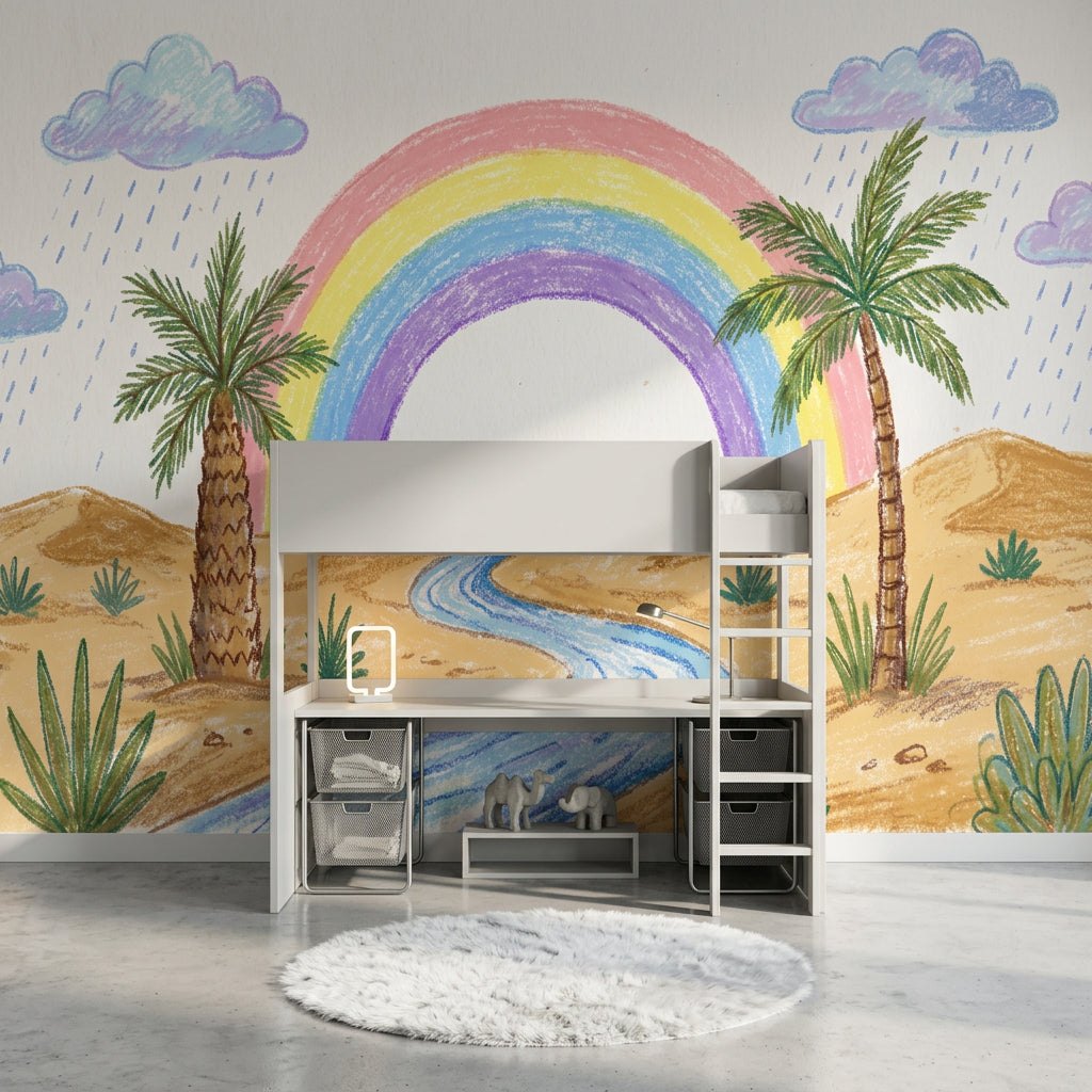 Desert Landscape Wallpaper Pastel Rainbow Palm Trees Removable Wall Decor