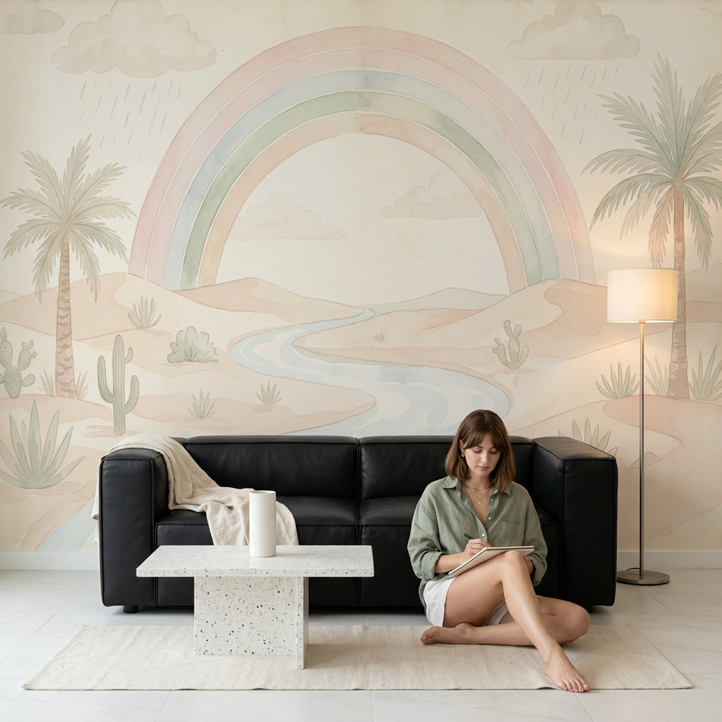Pastel Desert Landscape Wallpaper Rainbow Sand Dunes Wall Mural