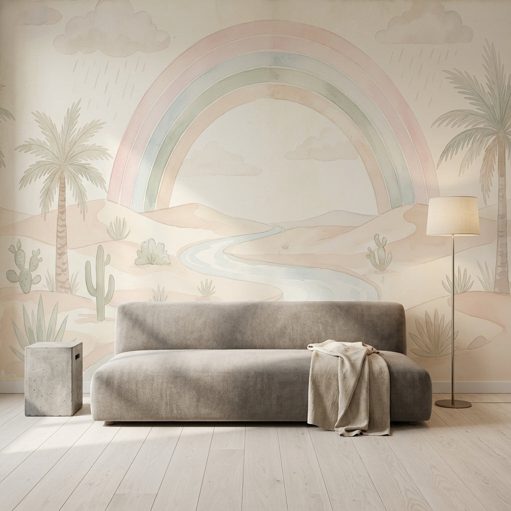 Pastel Desert Landscape Wallpaper Rainbow Sand Dunes Wall Mural