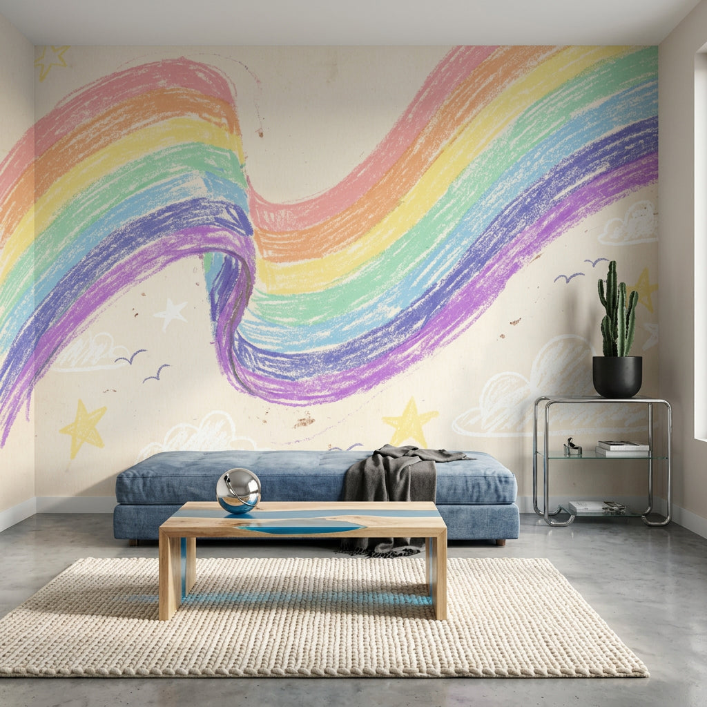 Rainbow Wallpaper Crayon Texture Hand Drawn Wall Mural
