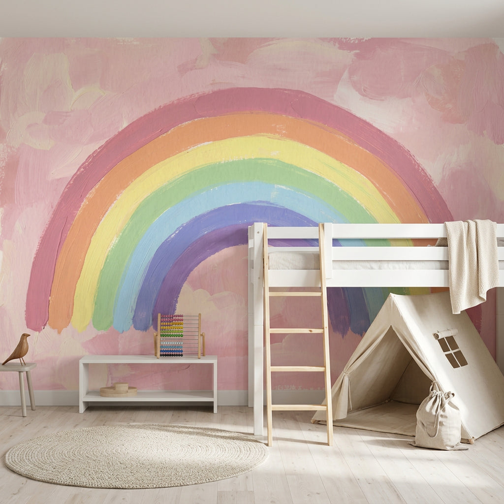 Pastel Rainbow Wallpaper Pink Sky Removable Hand Painted Wall Decor