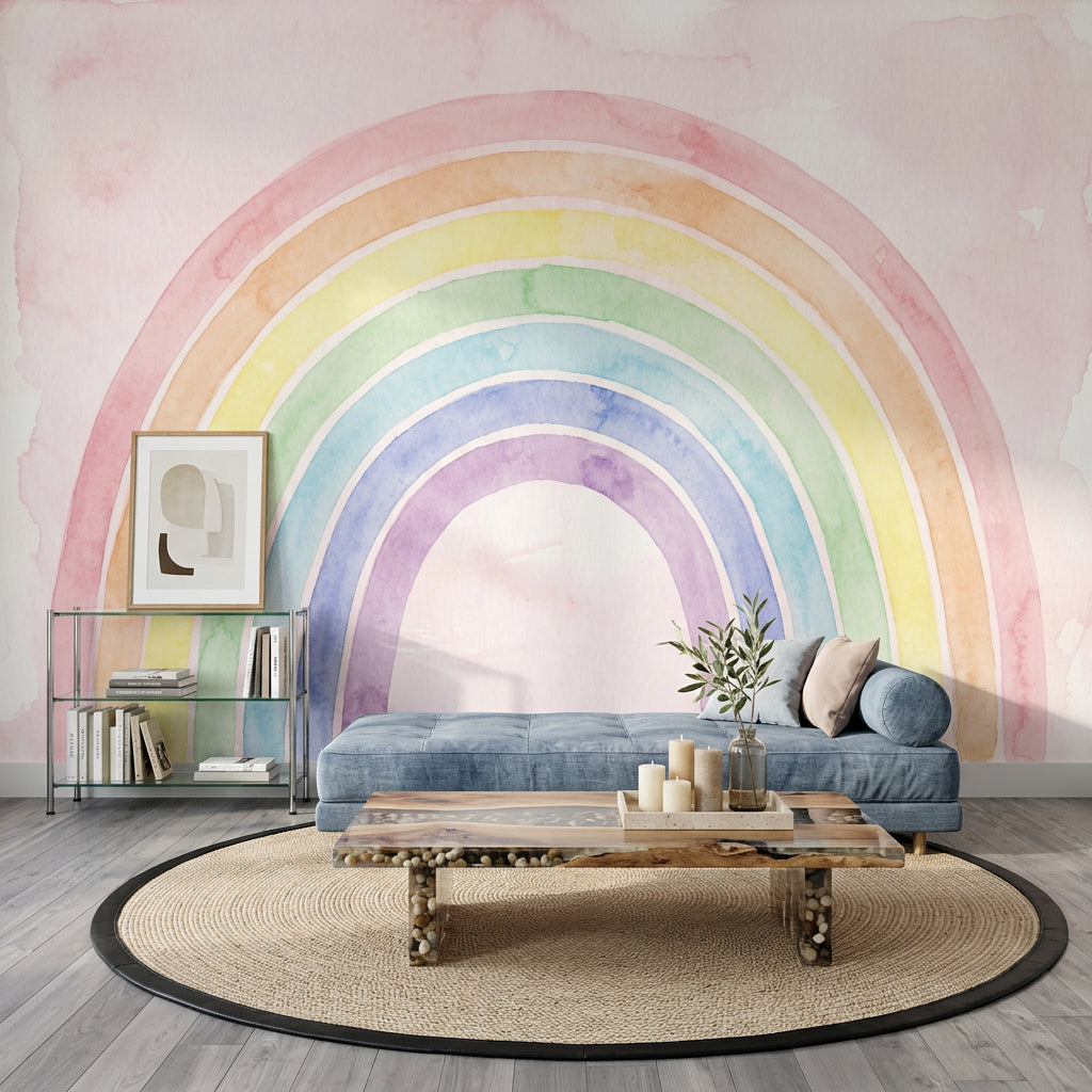 Paper Texture Wallpaper Watercolor Pastel Rainbow Wall Mural