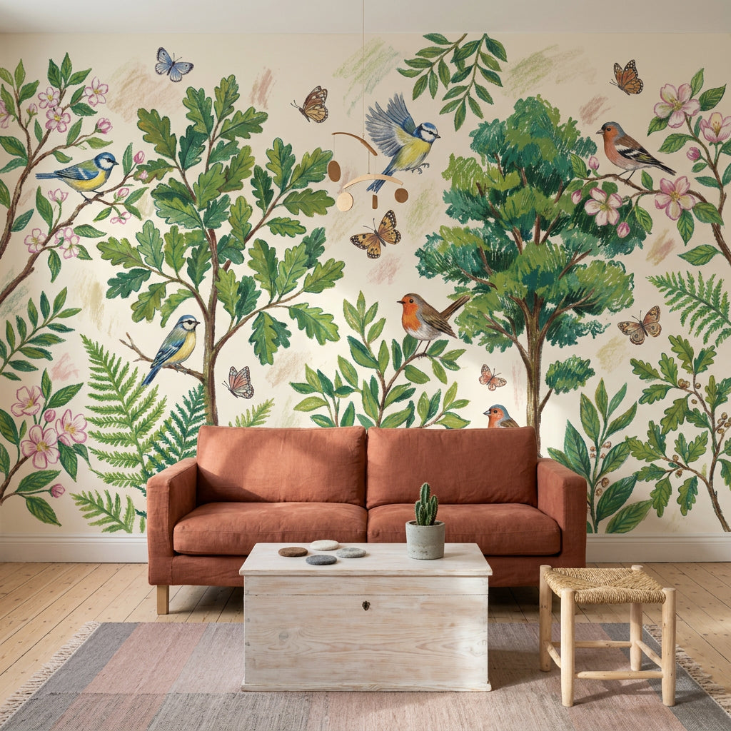 Botanical Wallpaper Birds Removable Butterflies Wall Decor