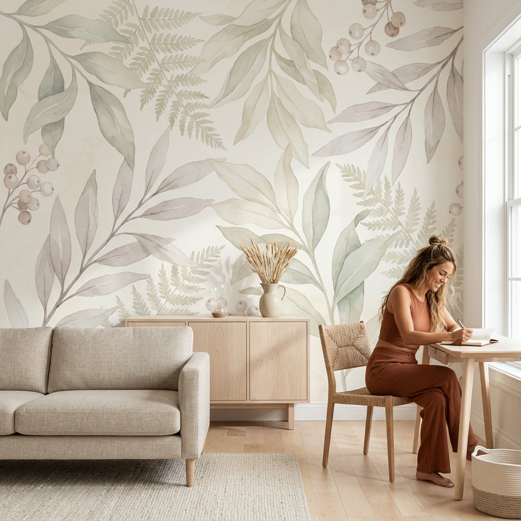 Watercolor Texture Wallpaper Botanical Fern Wall Mural