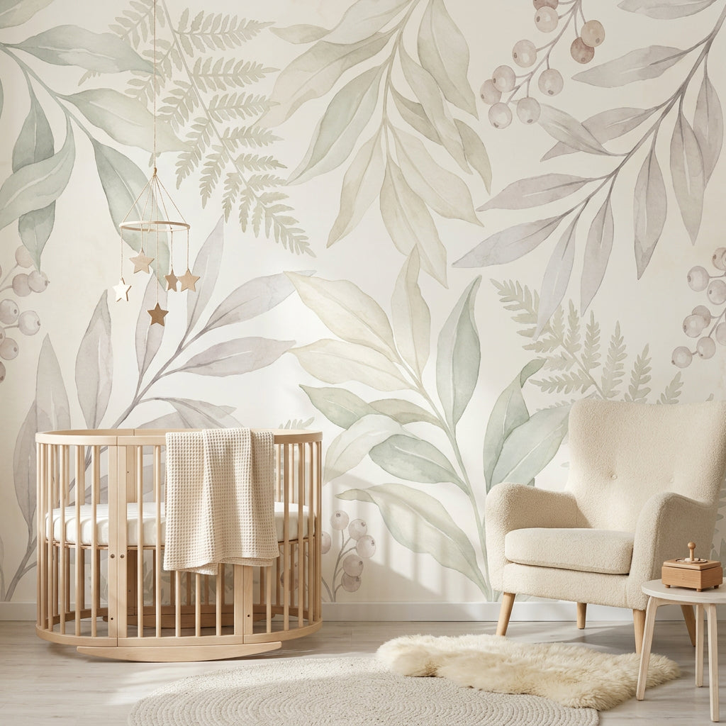 Watercolor Texture Wallpaper Botanical Fern Wall Mural