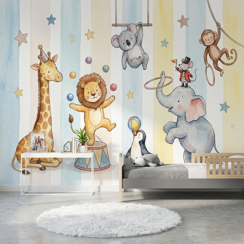 Circus Animals Wallpaper Watercolor Removable Pastel Wall Decor