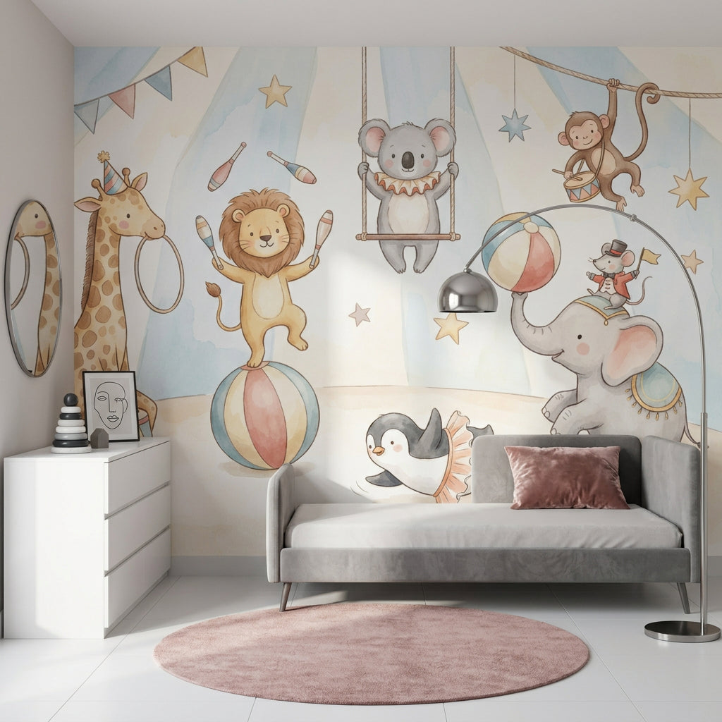 Circus Wallpaper Nursery Watercolor Removable Wall Decor