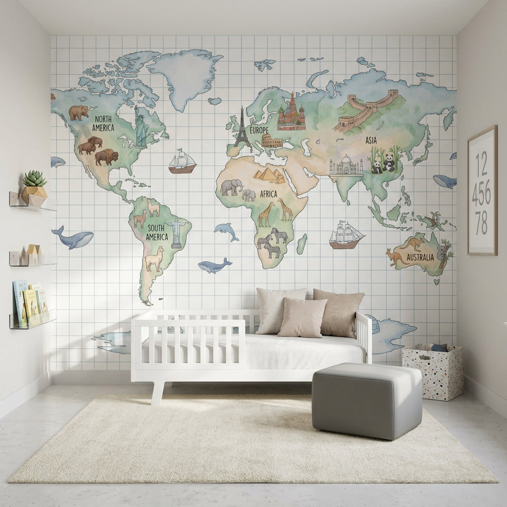 World Map Wallpaper Atlas Geography Removable Wall Decor