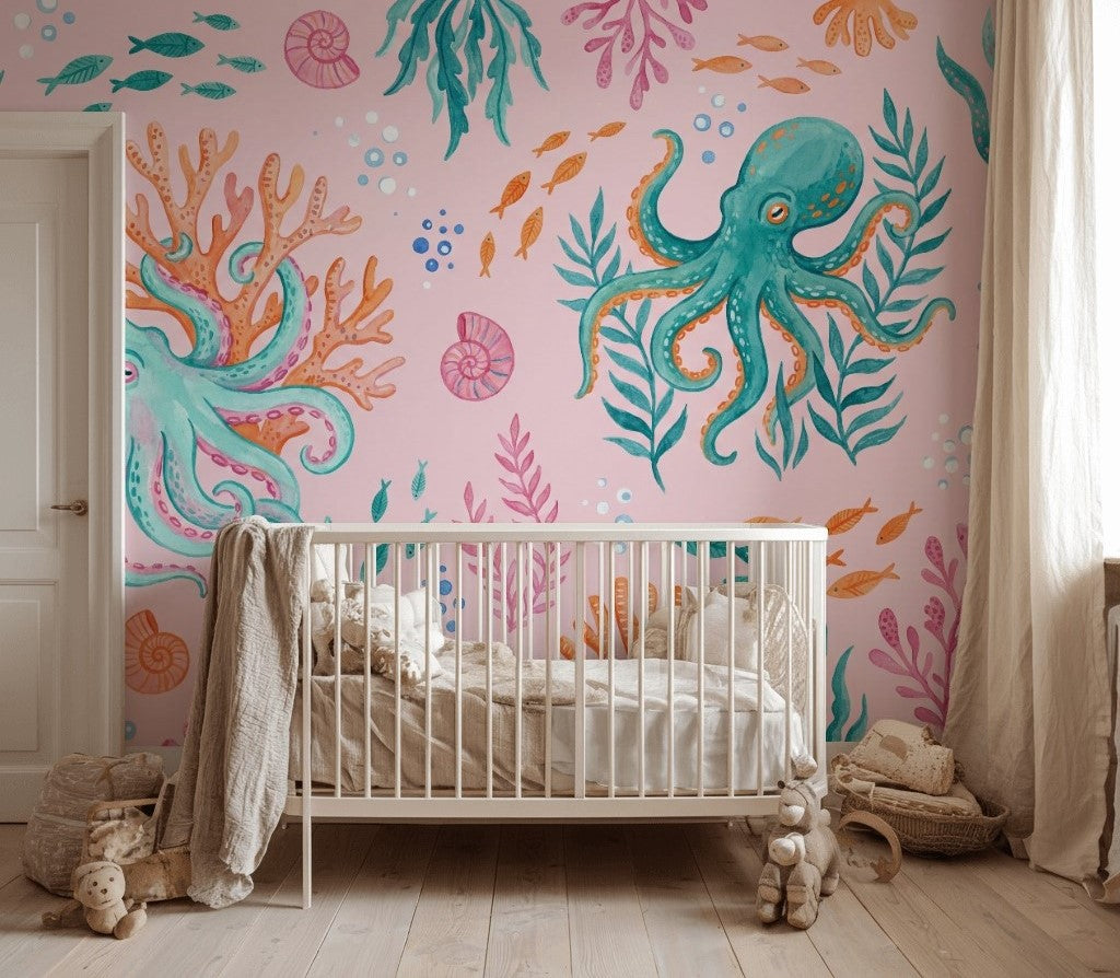 Underwater Wallpaper Octopus Pastel Wall Mural