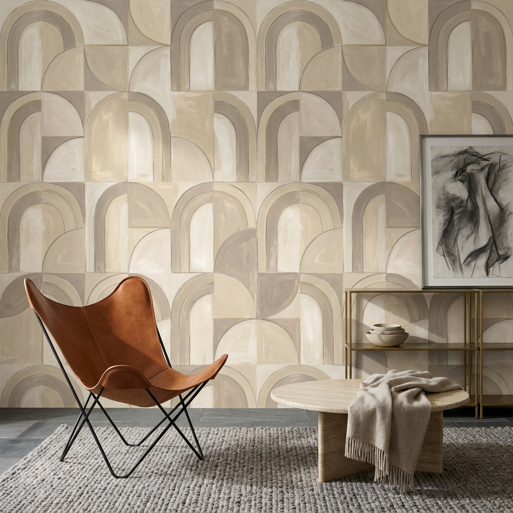 Geometric Arches Wallpaper Abstract Architecture Removable Neutral Beige Wall Decor