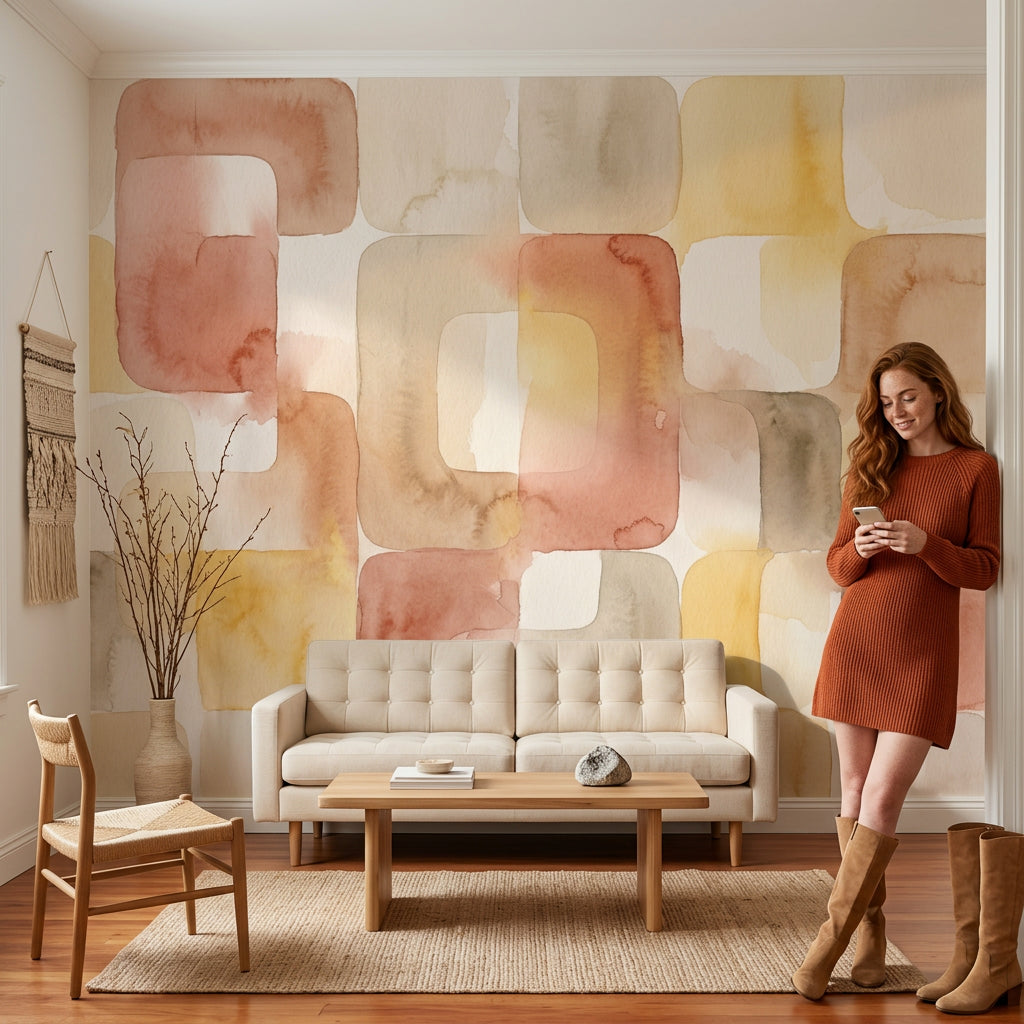 Watercolor Texture Wallpaper Mid Century Modern Removable Wall Decor