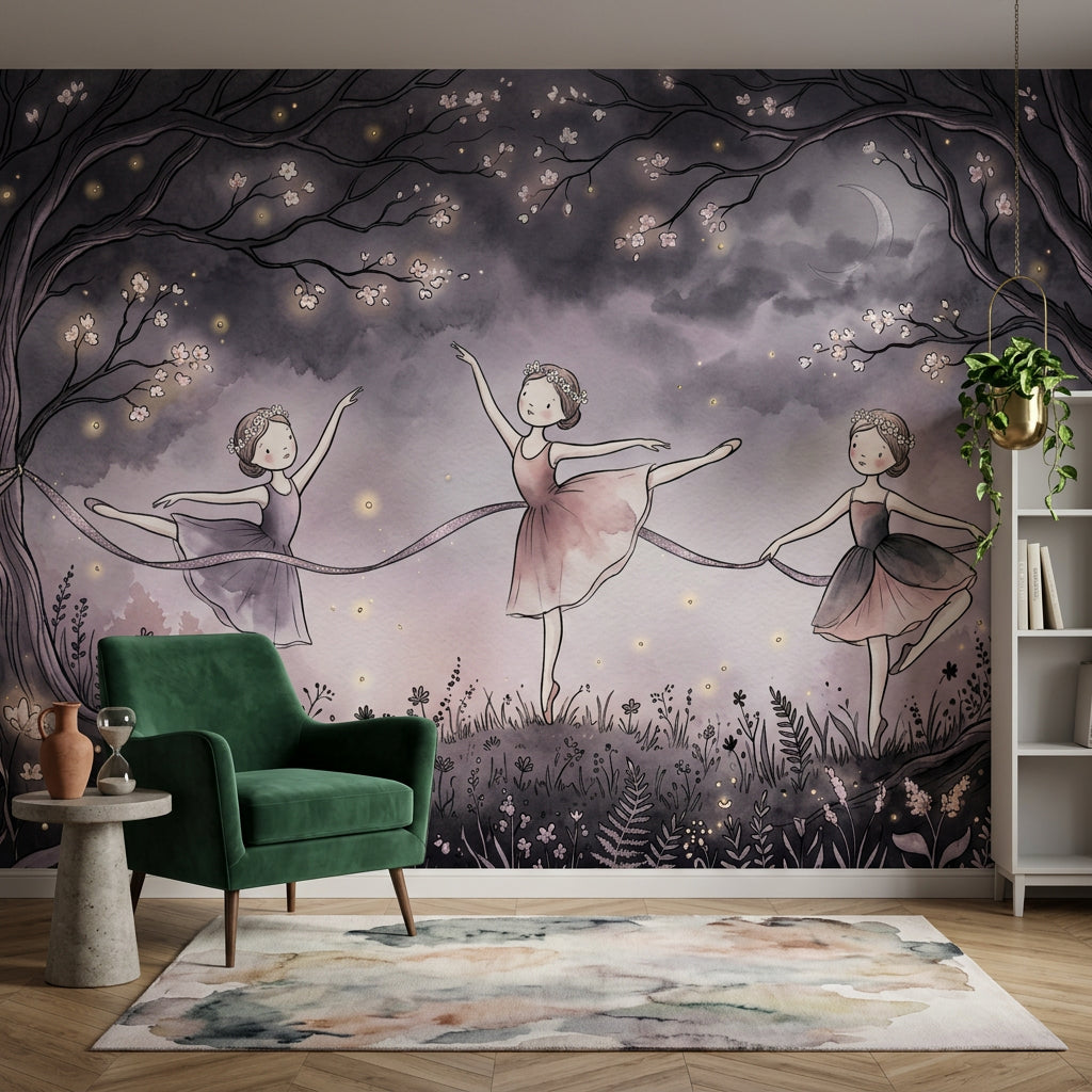 Moonlit Wallpaper Ballerinas Dark Wall Mural