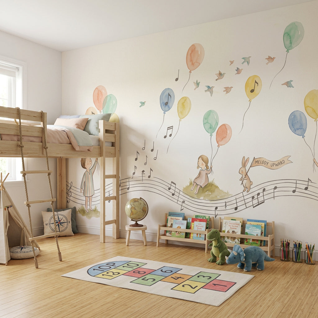 Pastel Balloons Wallpaper Musical Notes Removable Whimsical Nursery Wall Decor