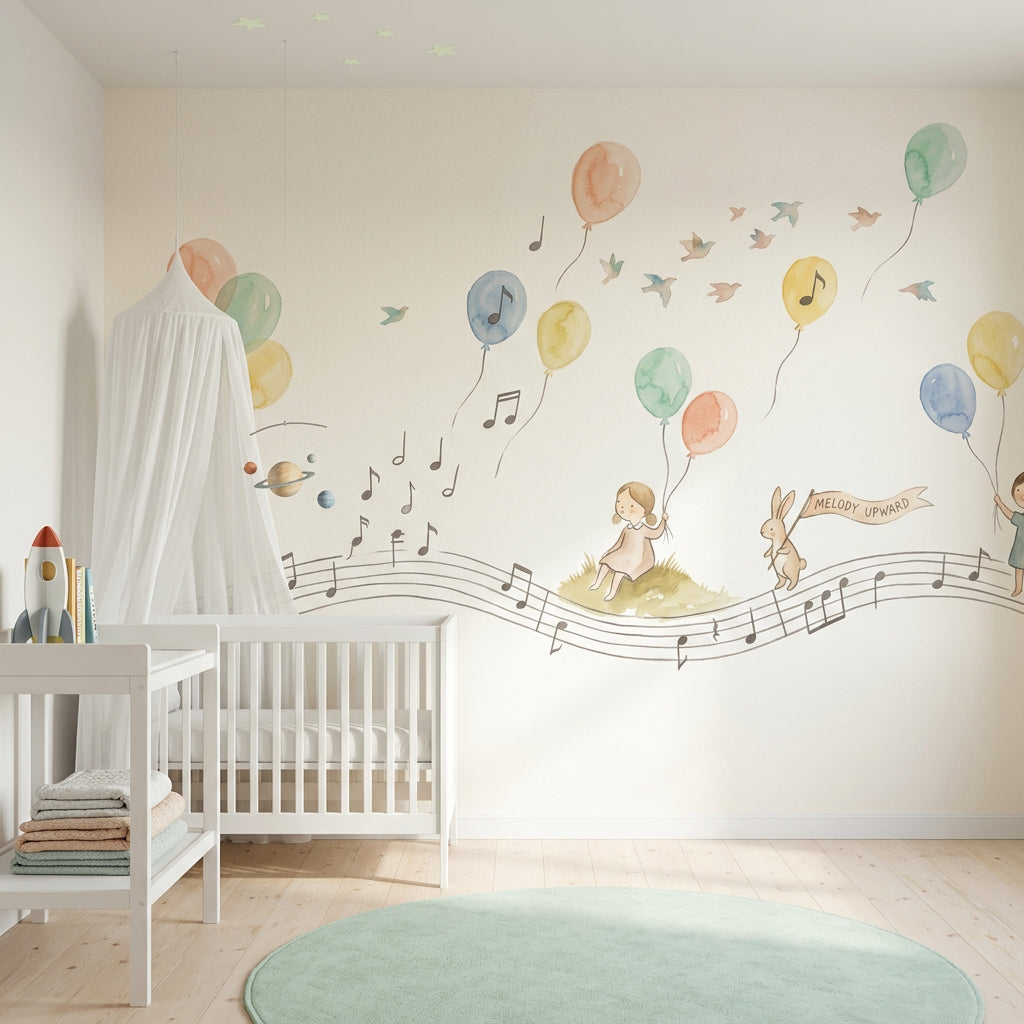 Pastel Balloons Wallpaper Musical Notes Removable Whimsical Nursery Wall Decor
