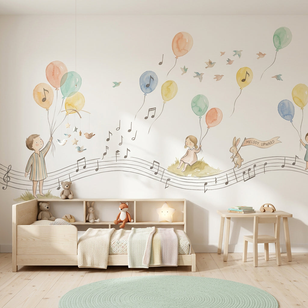 Pastel Balloons Wallpaper Musical Notes Removable Whimsical Nursery Wall Decor