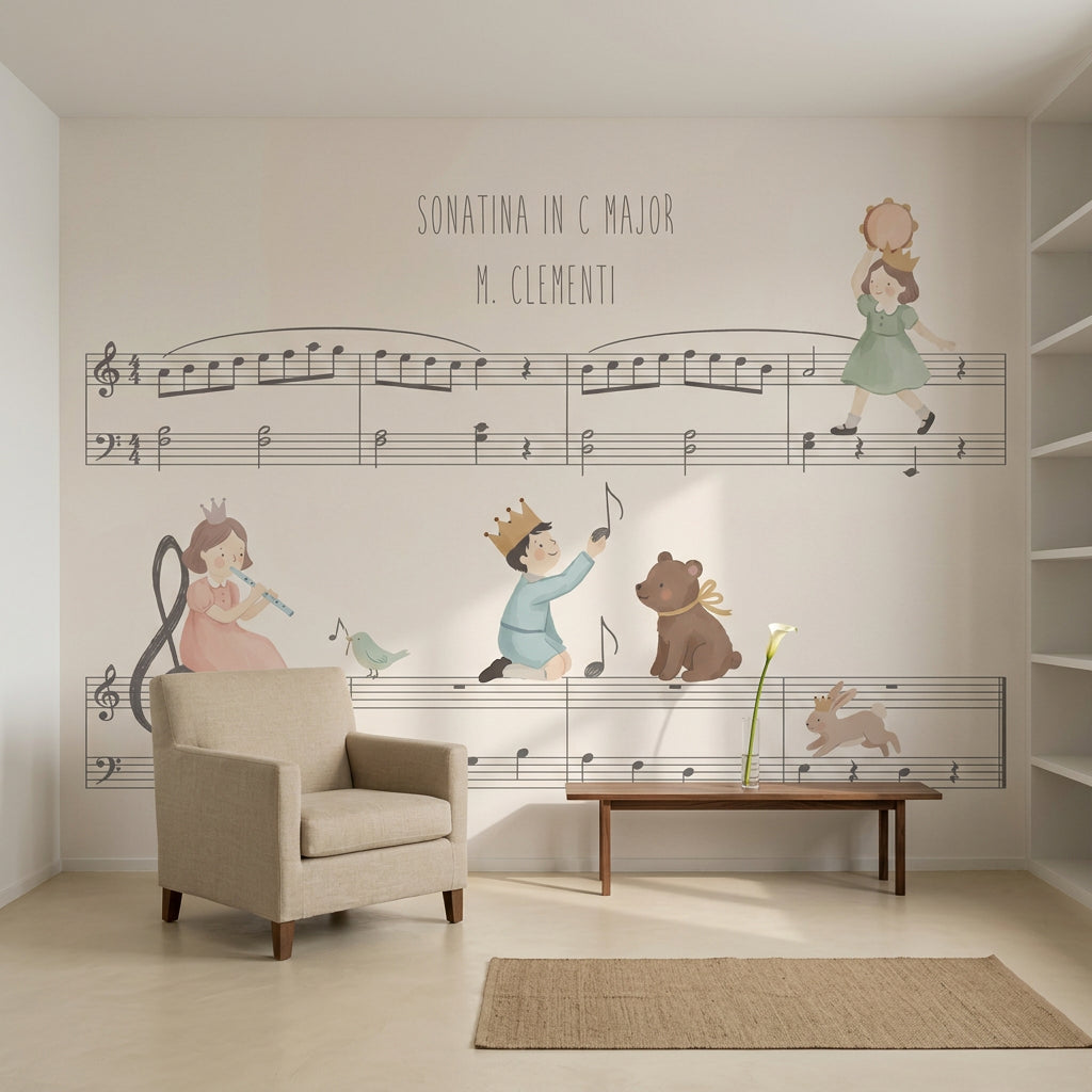 Music Sheet Wallpaper Children Illustration Removable Pastel Wall Decor
