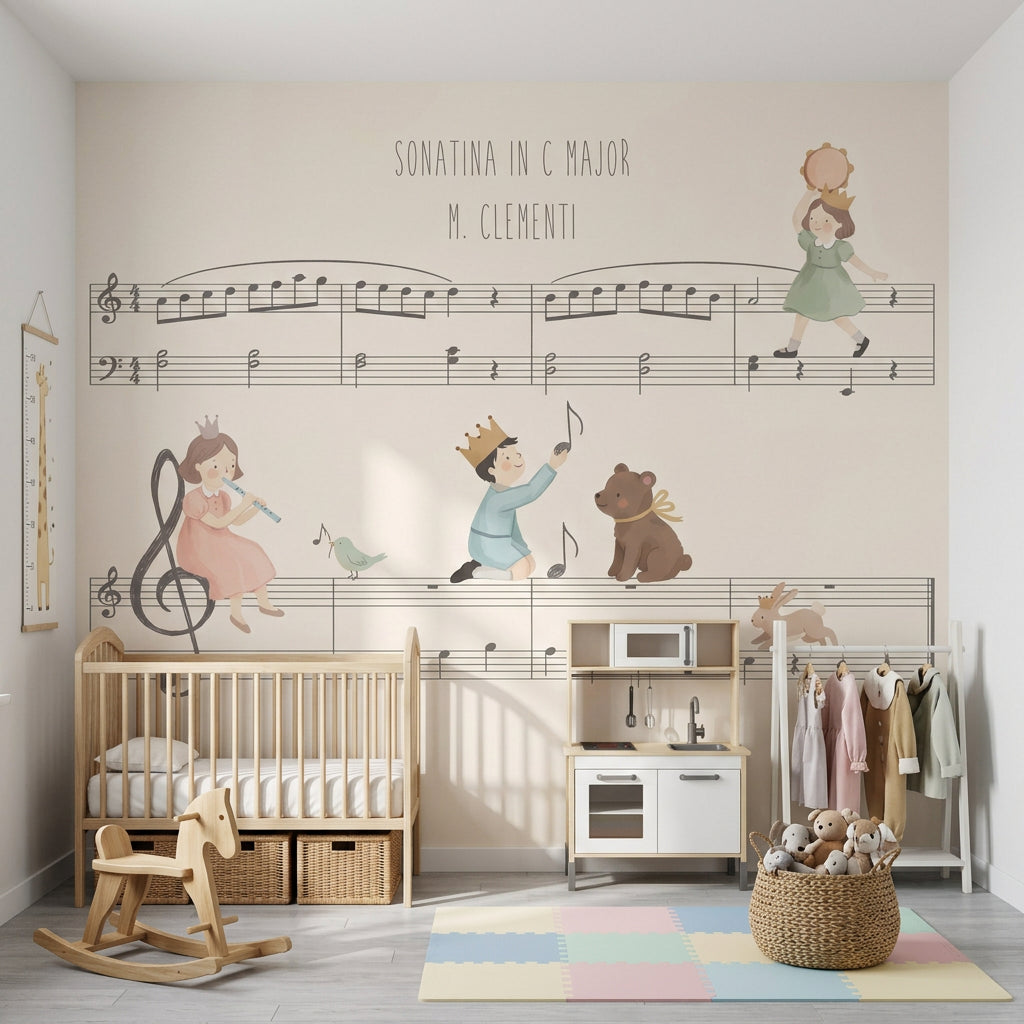 Music Sheet Wallpaper Children Illustration Removable Pastel Wall Decor