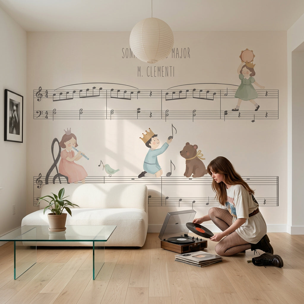 Music Sheet Wallpaper Children Illustration Removable Pastel Wall Decor