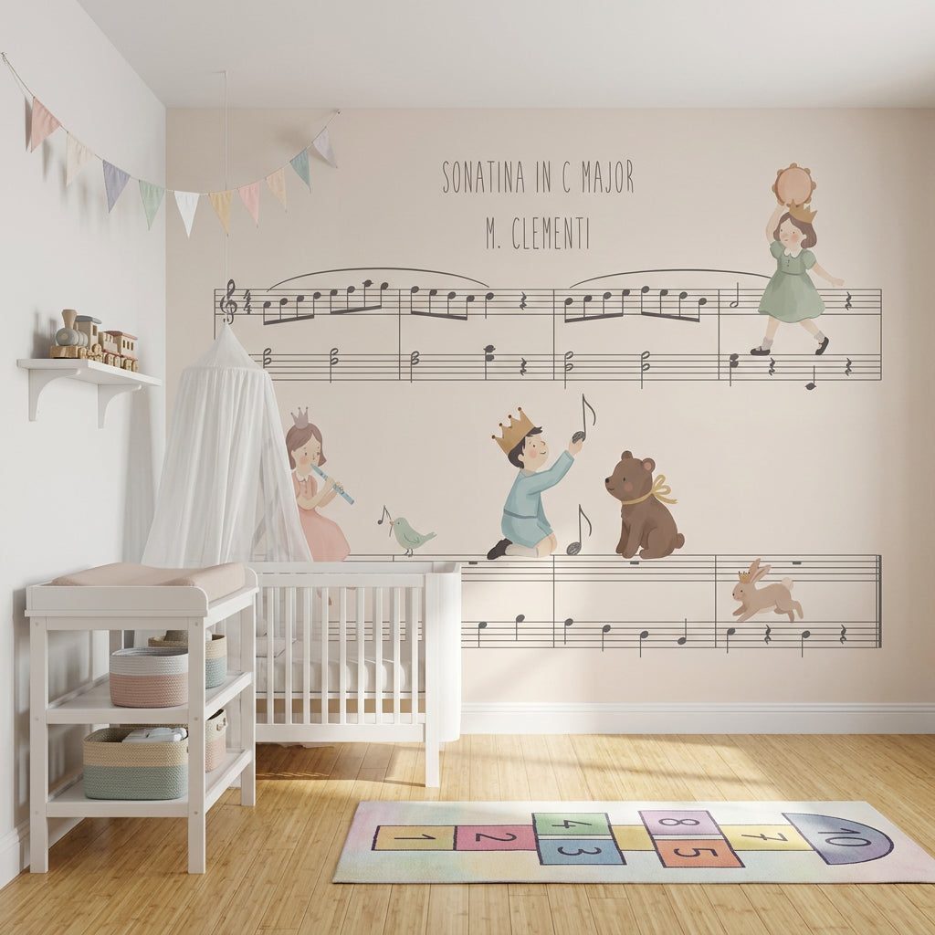 Music Sheet Wallpaper Children Illustration Removable Pastel Wall Decor