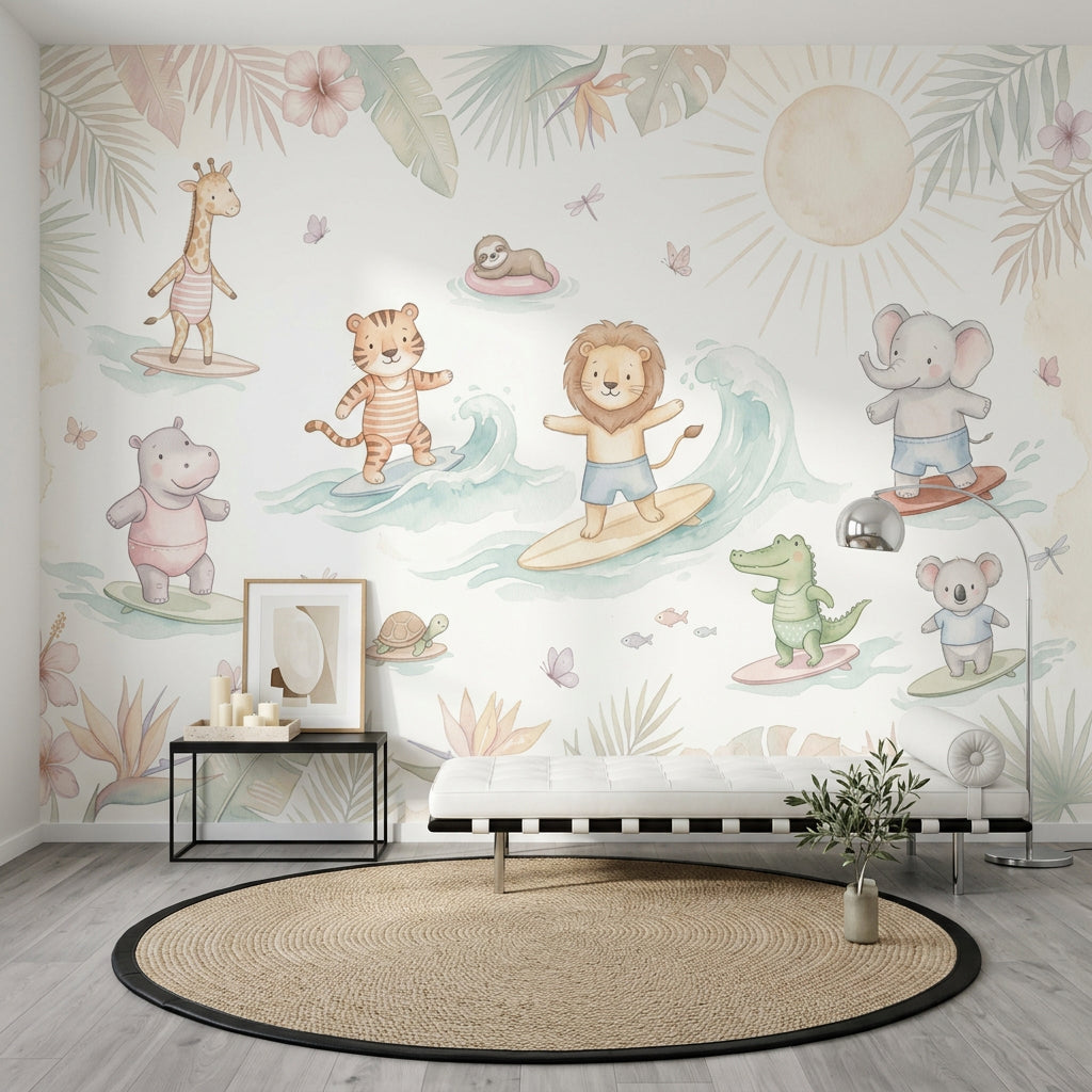 Tropical Beach Wallpaper Surfing Safari Ocean Waves Removable Wall Decor