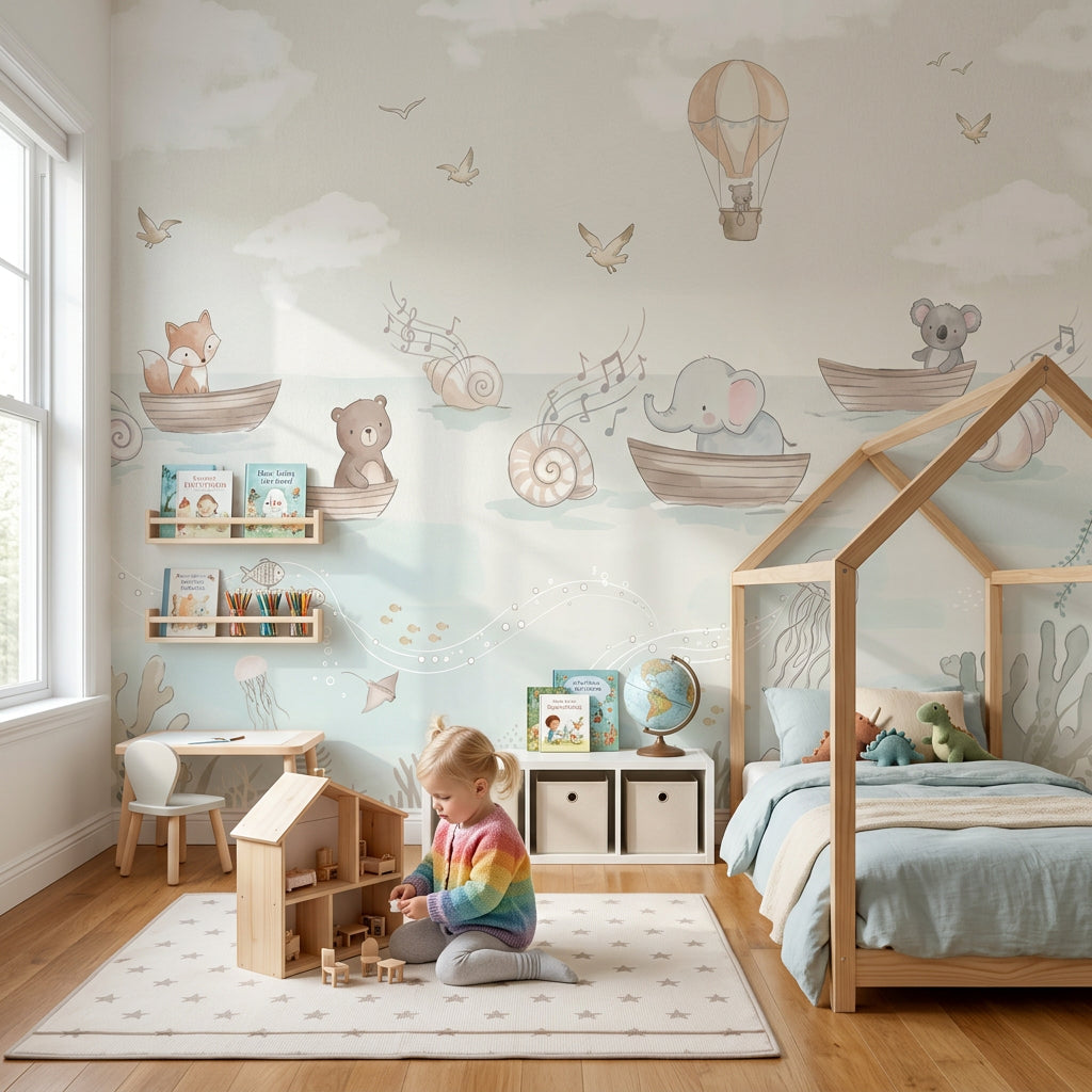 Cloudy Sky Wallpaper Hot Air Balloon Cloudy Sky Wall Mural