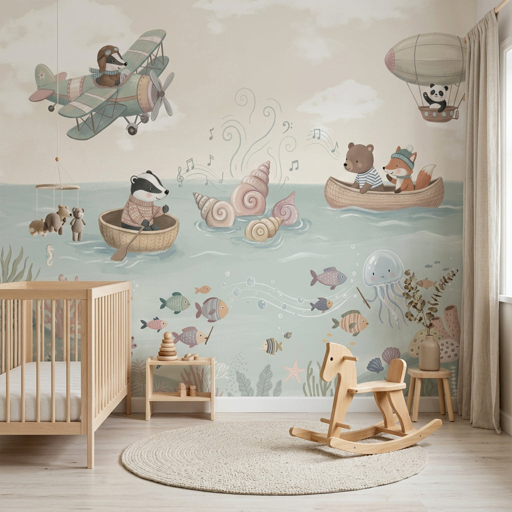 Cloudy Sky Wallpaper Ocean Scene Removable Kids Wall Decor