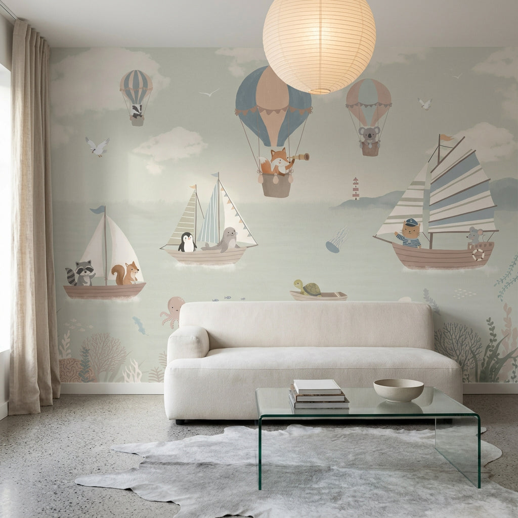 Cloudy Sky Wallpaper Horizon Sailboat Removable Wall Decor