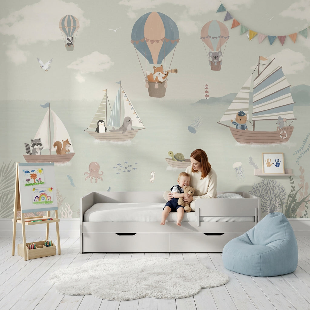 Cloudy Sky Wallpaper Horizon Sailboat Removable Wall Decor