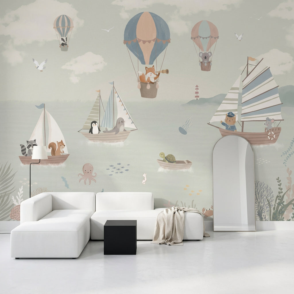 Cloudy Sky Wallpaper Horizon Sailboat Removable Wall Decor