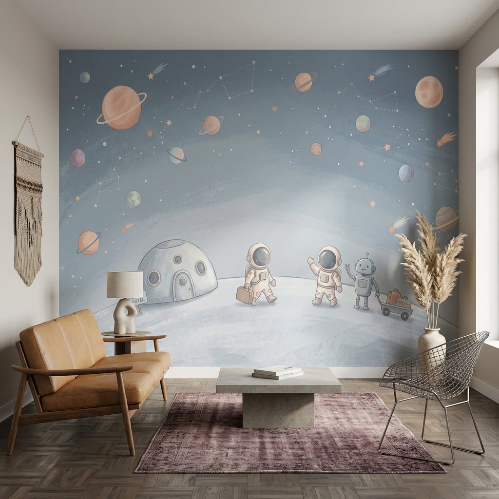 Watercolor Texture Wallpaper Space Illustration Moon Hotel Wall Mural