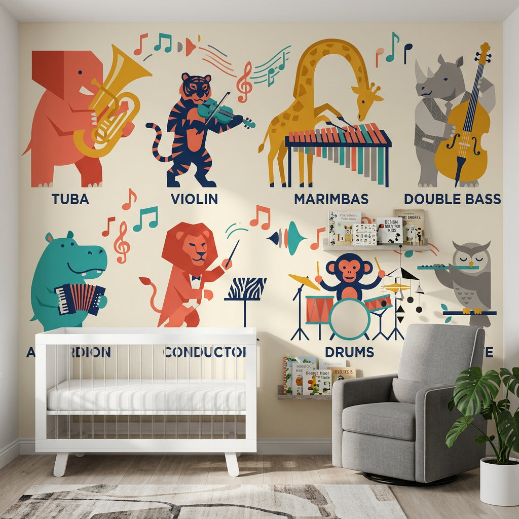 Animal Band Wallpaper Music Playful Removable Wall Decor