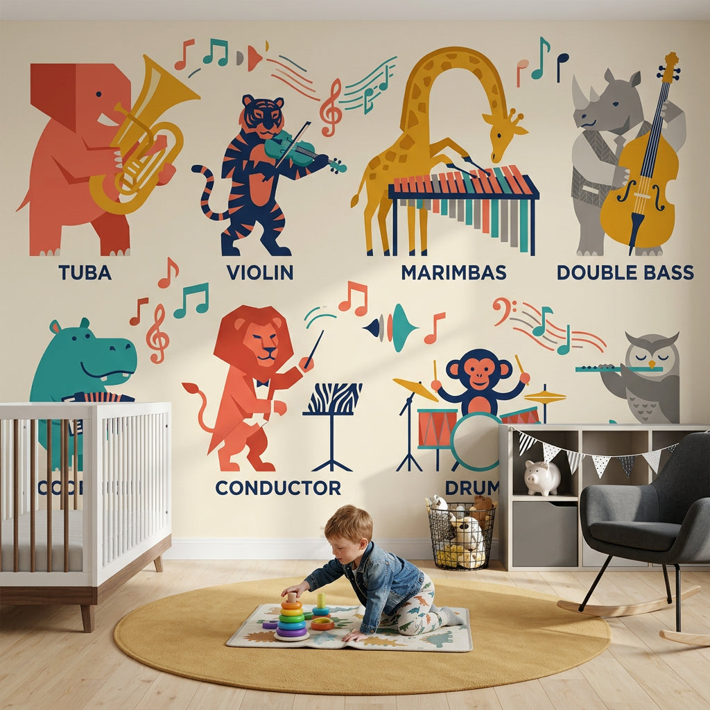 Animal Band Wallpaper Music Playful Removable Wall Decor