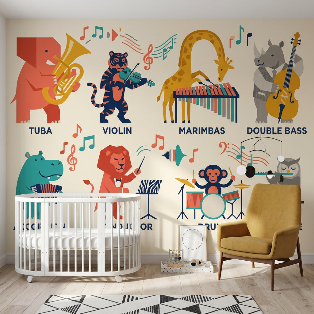Animal Band Wallpaper Music Playful Removable Wall Decor