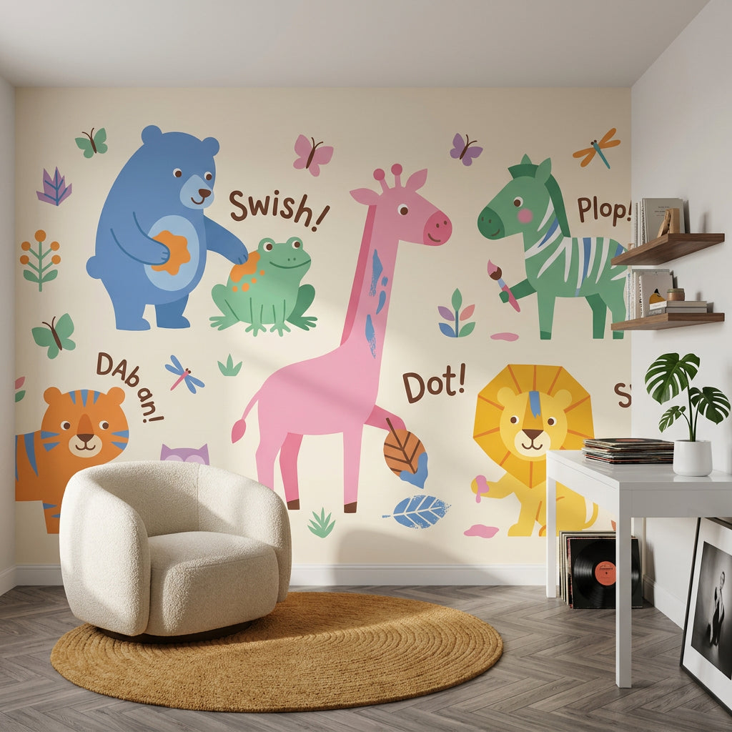 Kids Wallpaper Cartoon Animals Playful Wall Mural