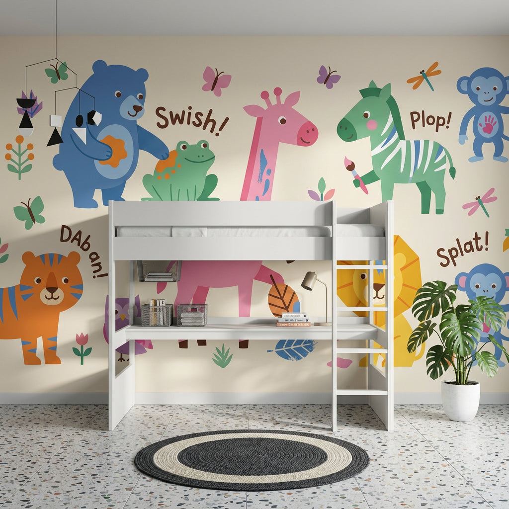 Kids Wallpaper Cartoon Animals Playful Wall Mural