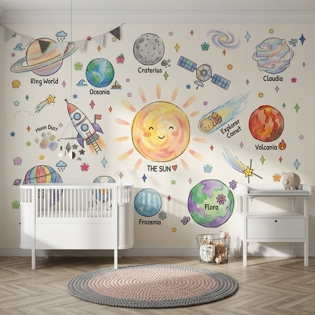 Space Wallpaper Planets Removable Sun Wall Decor