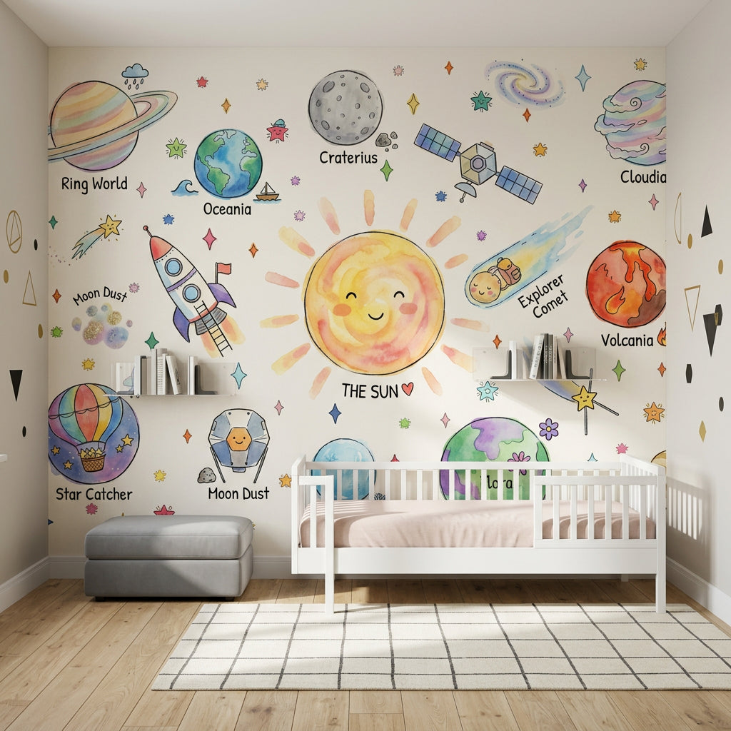 Space Wallpaper Planets Removable Sun Wall Decor