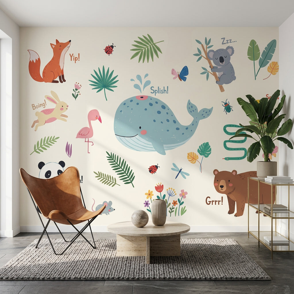 Kids Wallpaper Cute Animals Removable Whale Wall Decor