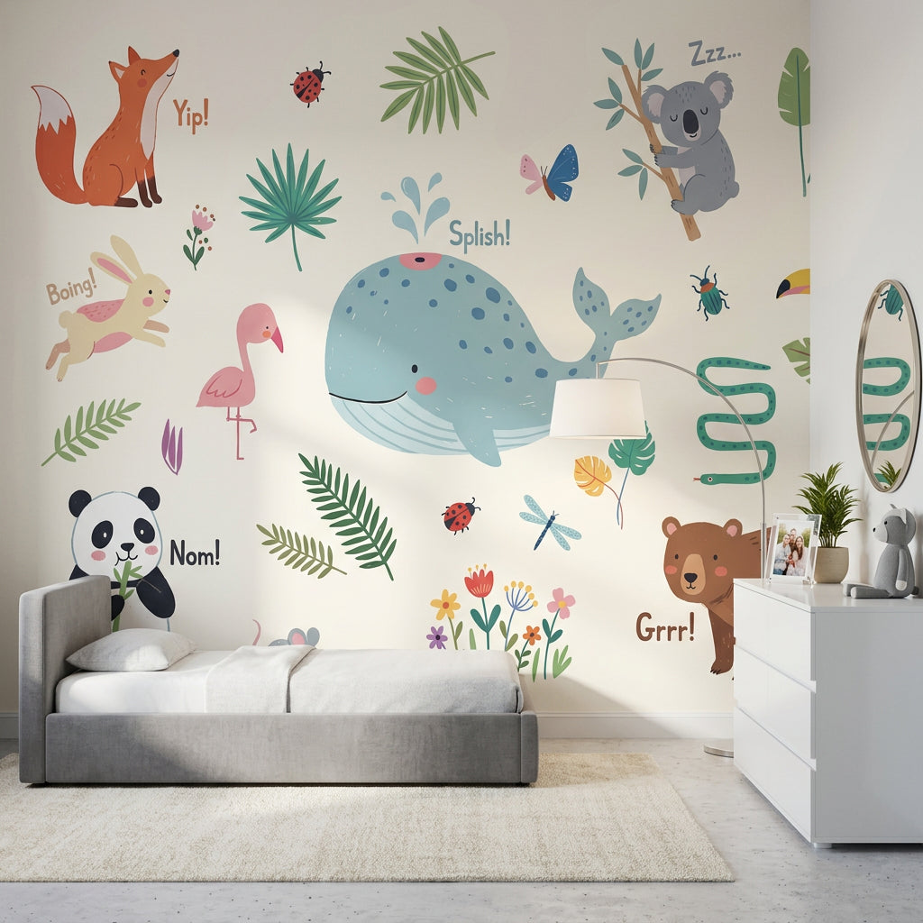 Kids Wallpaper Cute Animals Removable Whale Wall Decor