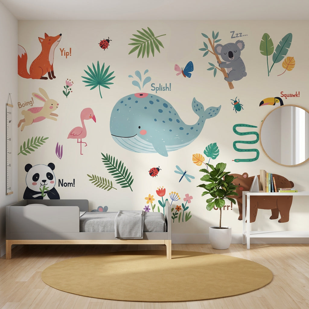 Kids Wallpaper Cute Animals Removable Whale Wall Decor