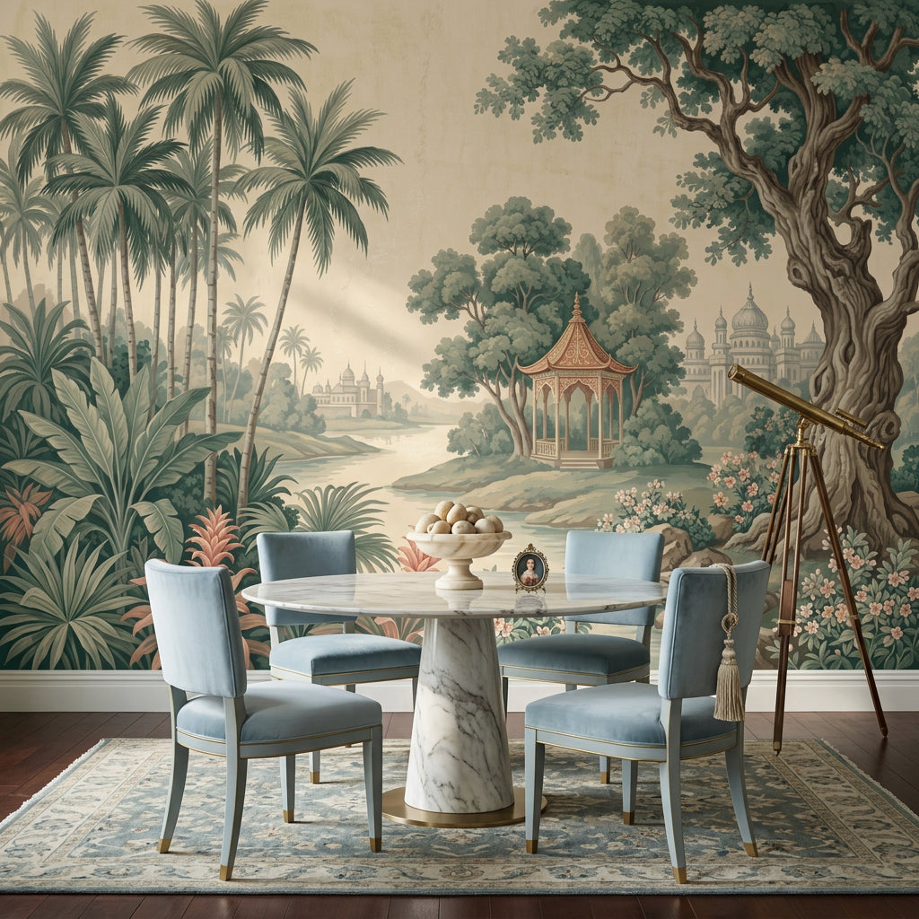 Tropical Landscape Wallpaper Palm Trees Removable River Scene Wall Decor