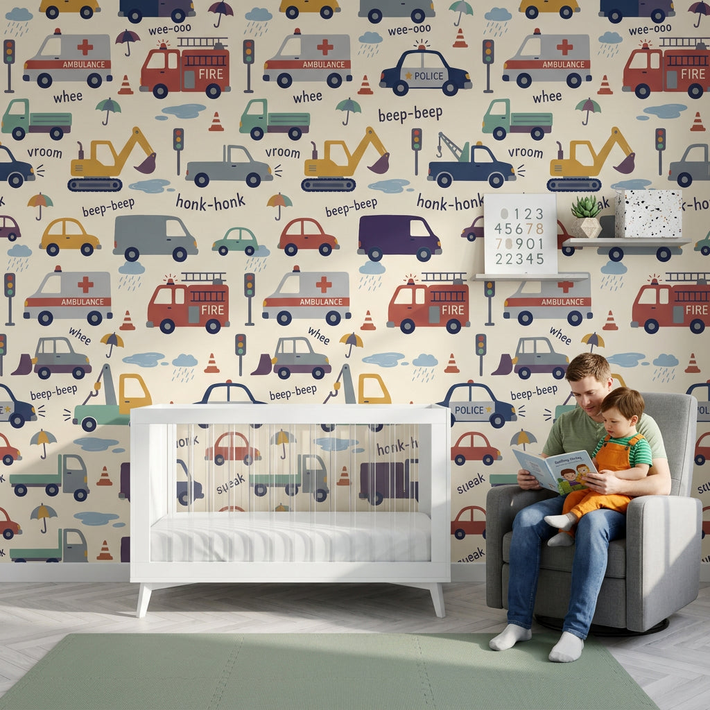 Kids Wallpaper Vehicles Traffic Removable Wall Decor