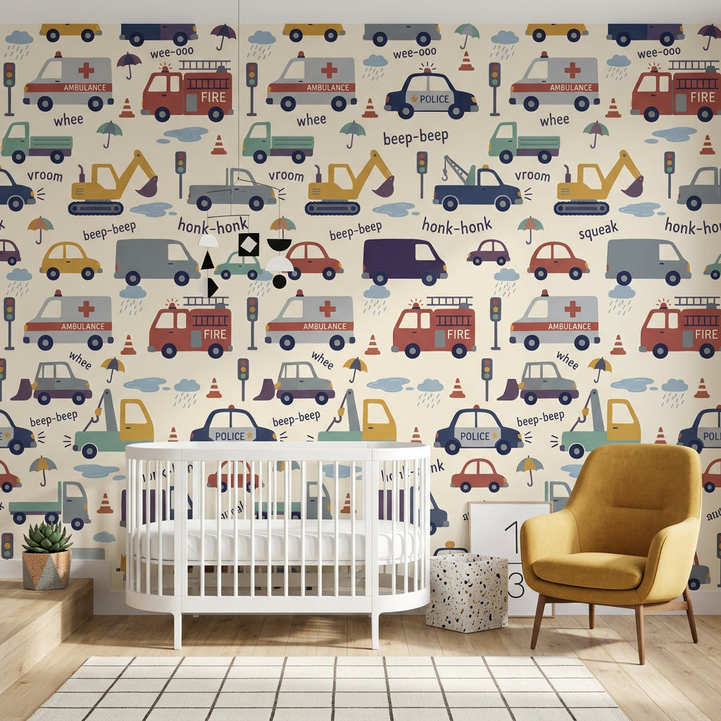 Kids Wallpaper Vehicles Traffic Removable Wall Decor