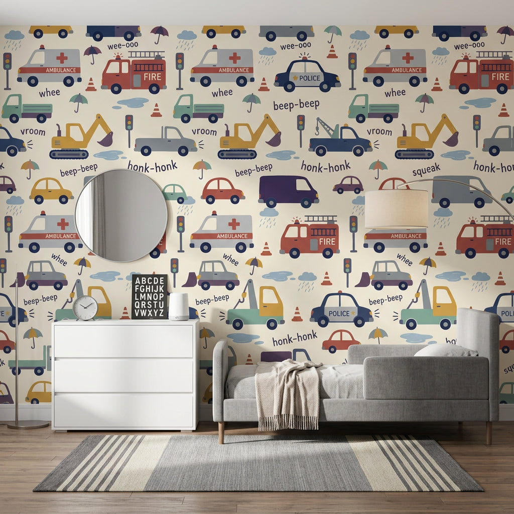 Kids Wallpaper Vehicles Traffic Removable Wall Decor