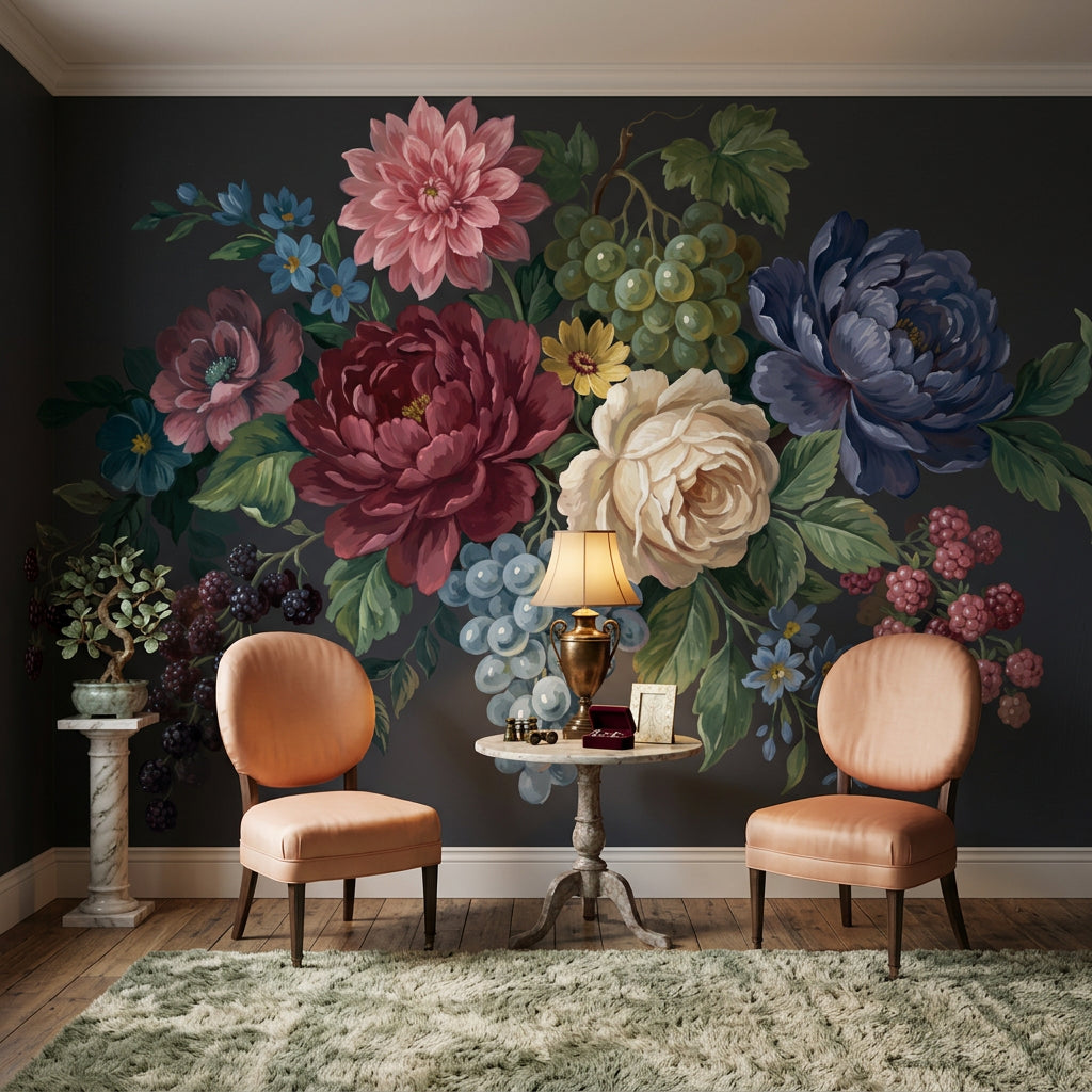 Dark Floral Wallpaper Moody Botanical Vintage Flower Wall Mural