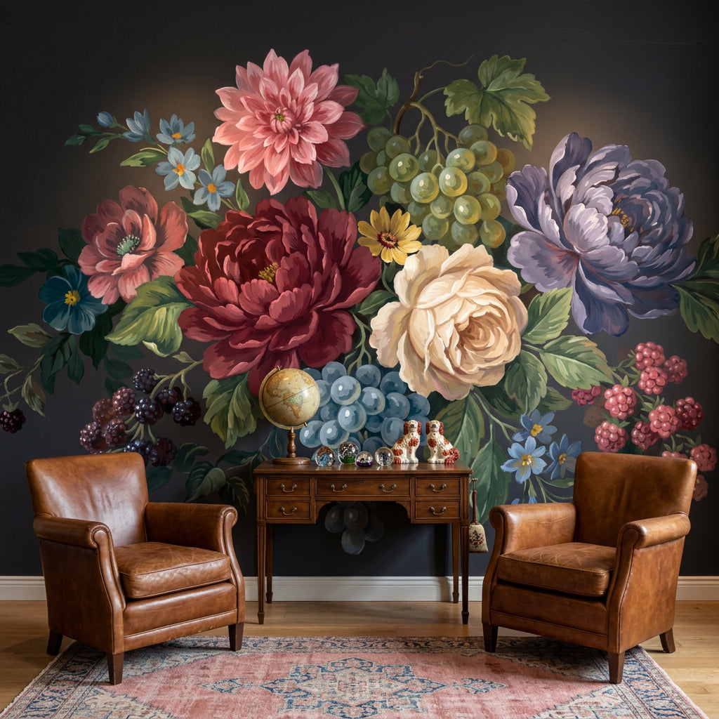 Dark Floral Wallpaper Moody Botanical Vintage Flower Wall Mural