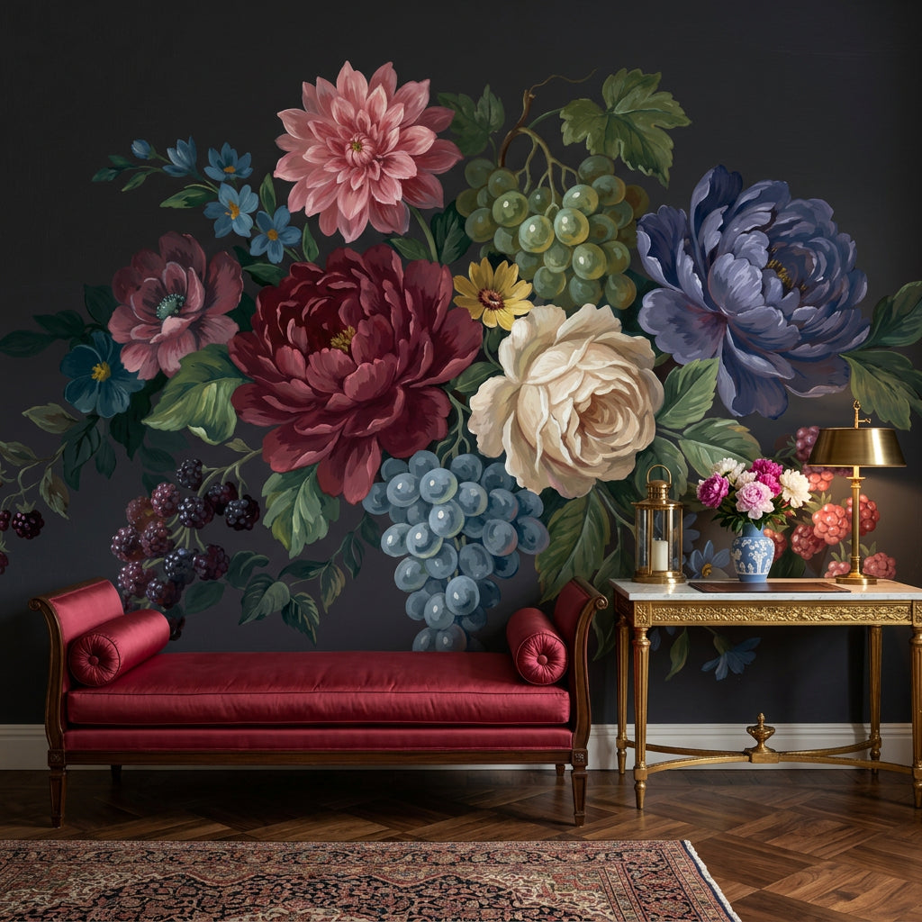 Dark Floral Wallpaper Moody Botanical Vintage Flower Wall Mural
