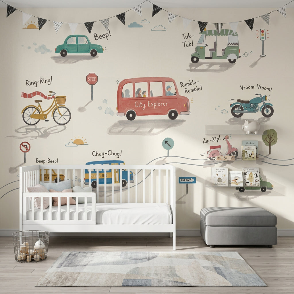 Transportation Wallpaper Vehicles Kids Illustration Wall Mural