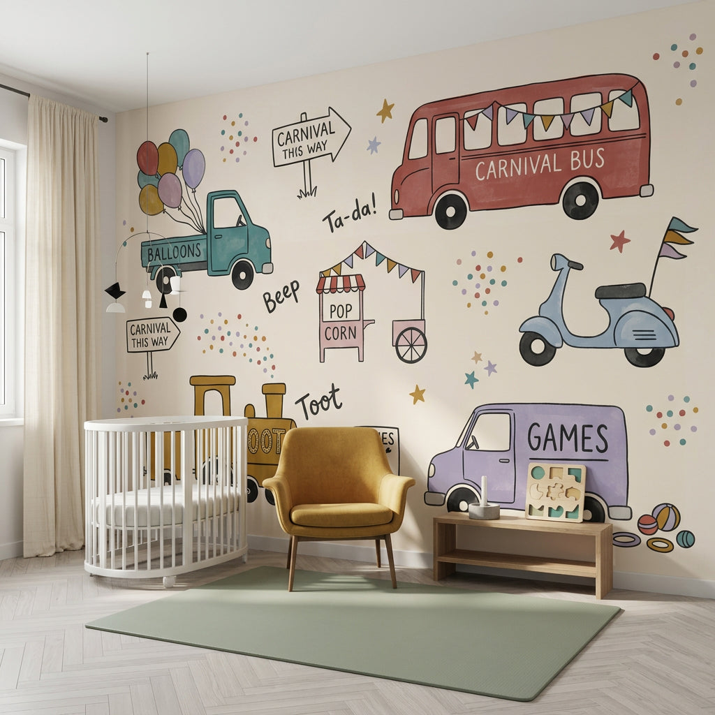Carnival Wallpaper Kids Wallpaper Removable Vehicles Wall Decor