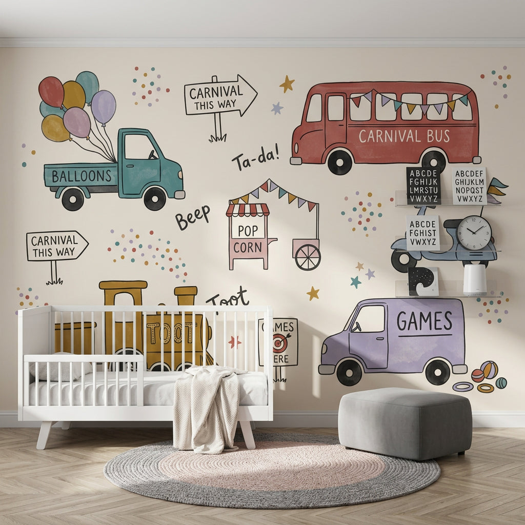 Carnival Wallpaper Kids Wallpaper Removable Vehicles Wall Decor